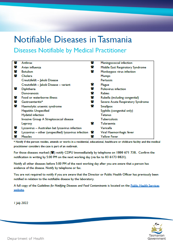 diseases-notifiable-by-medical-practitioners-tasmanian-department-of